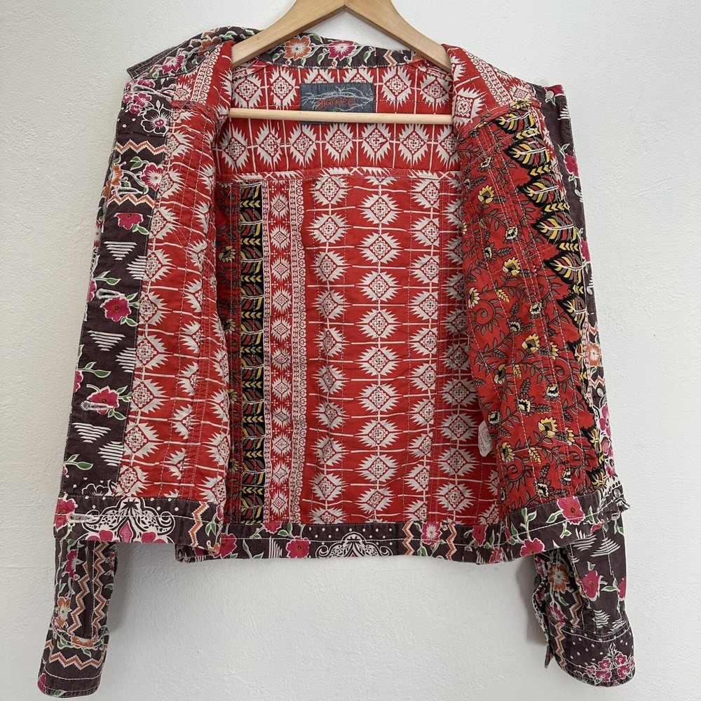 Gramicci Jacket Womens Medium Aztec Floral Hippie Boho Funky Cotton Snap Front - Picture 5 of 8